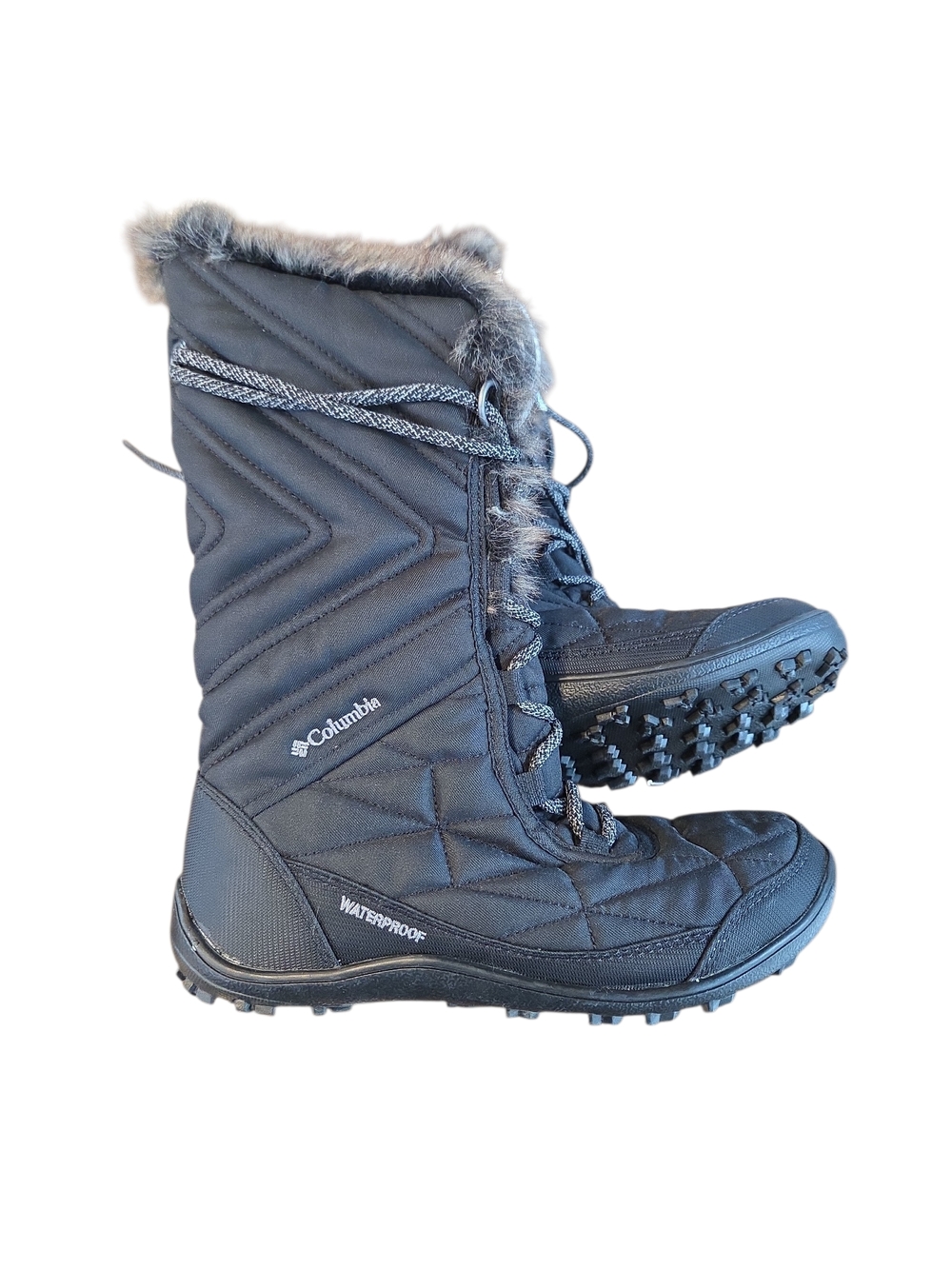 Columbia Size 6 Women's Black Tall Lace-Up Winter Boots with Faux Fur Cuff
